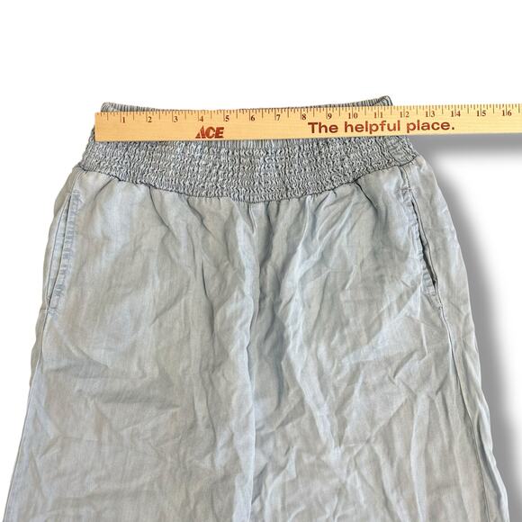 Dear John XS Wide Leg Pants Light Blue Smocked Waist Flowy Summer Trousers - Picture 3 of 10